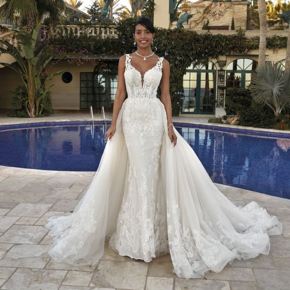 Demetrios 1220 Wedding Dress and detachable train - Picture 1 of 5